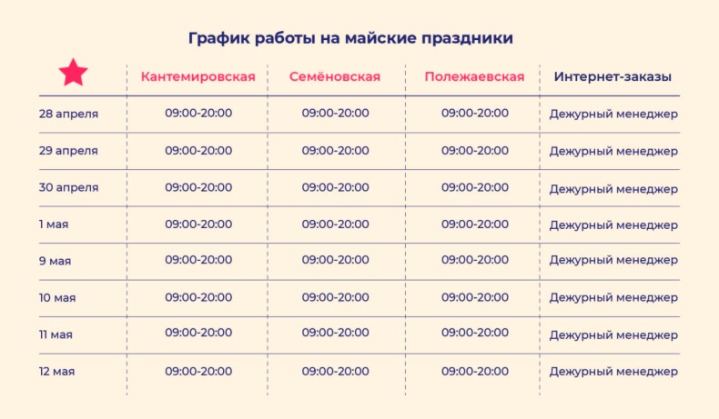 График работы на майские праздники