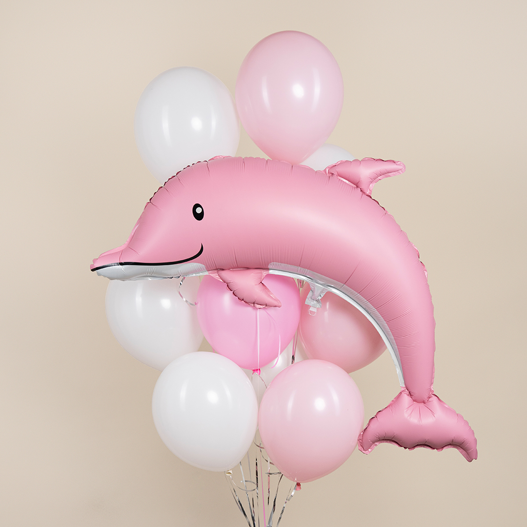 Шар (46''/117 см) Фигура, Дельфин, Розовый, Сатин, 1 шт. в уп.
